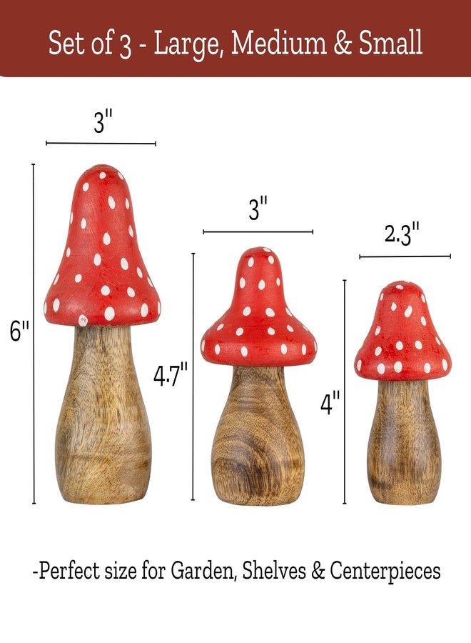 Mie Creations Wooden Mushroom Decor Figurines Set of 3, Aesthetic Mushroom Decor for Outdoor Garden Yard, Table Centerpieces, Home Shelf, Office Desk, Wood Decorative Christmas Sculptures- Red Dotted - Image 3